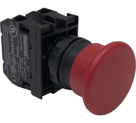 Изображение товара Нажимная кнопка Emas "Грибок" красная, без фиксации, 1НО+1НЗ, серия B, 250В AC, 4 А, B102MK