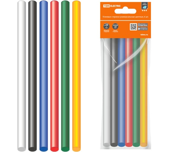 Изображение товара Стержни клеевые универсальные цветные Алмаз (6 шт; 7х100 мм) TDM ELECTRIC SQ1024-0508