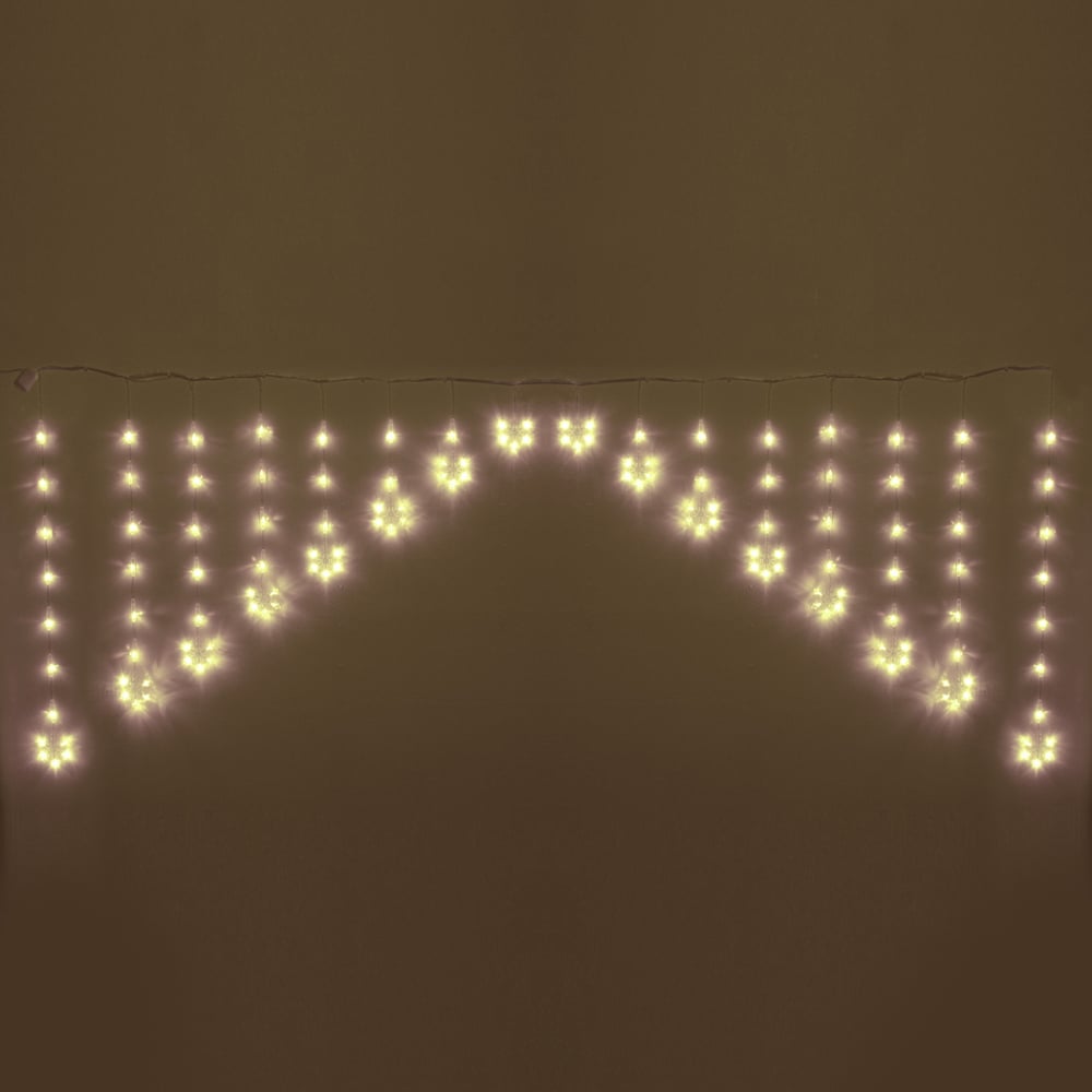 Изображение товара Гирлянда Серпантин БАХРОМА 2,5м LED с насадками снежинка, 8 режимов, IP-20, теплый белый