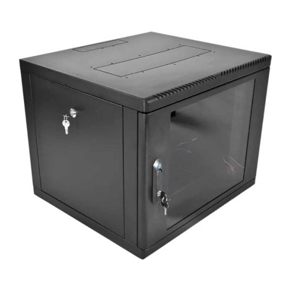 Изображение товара Шкаф ЦМО 19 телеком навесной разборный 9U ( 600 × 520) съемные стенки, дверь стекло, чёрный ШРН-М-9.500-9005