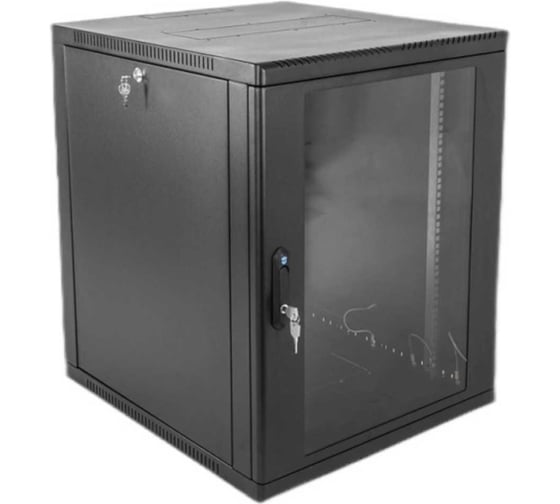 Изображение товара Шкаф телекоммуникационный настенный сварной ЦМО 12U 600 × 350, съёмные стенки, дверь стекло, чёрный ШРН-12.350-9005