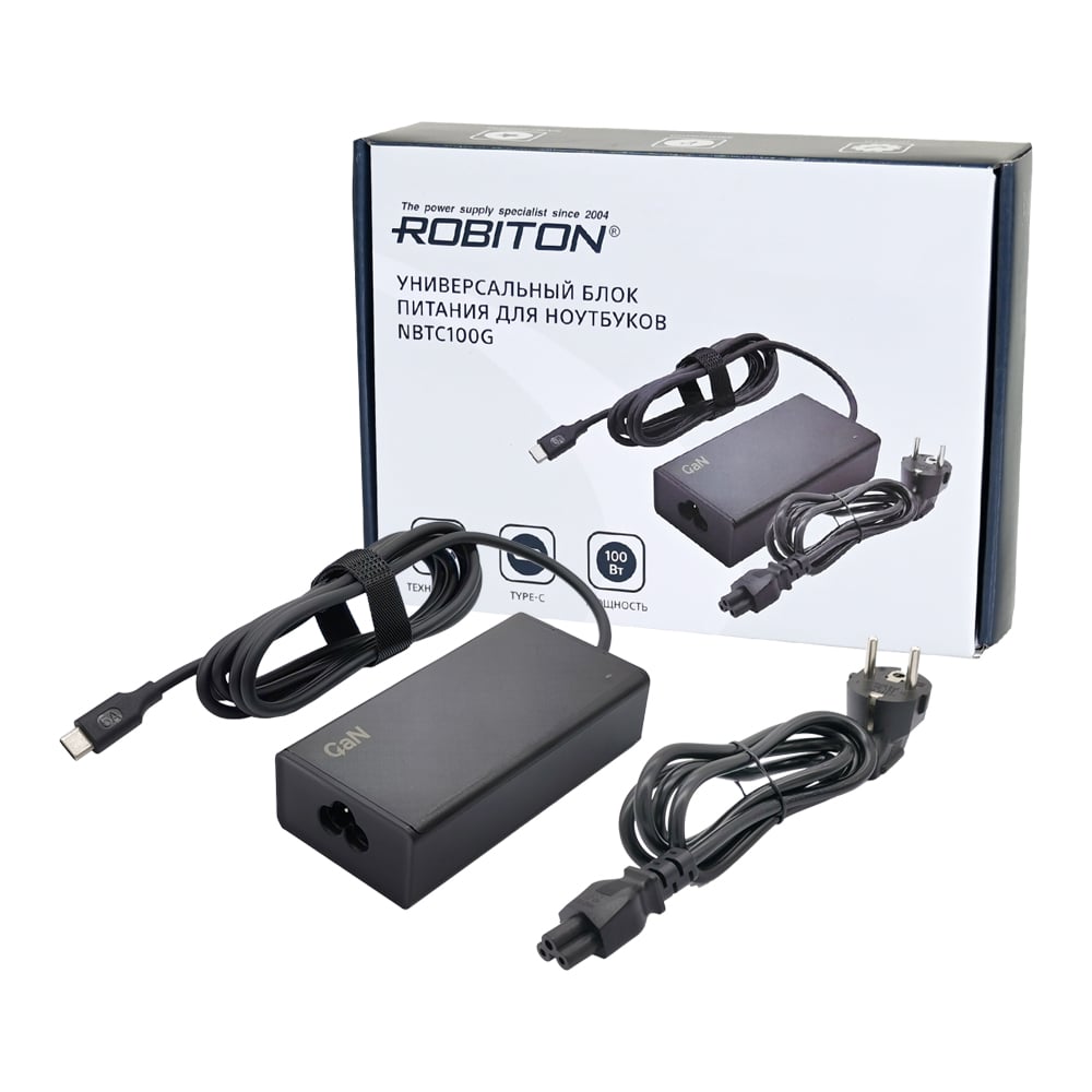 Изображение товара Адаптер питания ROBITON NBTC100G 19802 с разъемом Type-C 100Вт