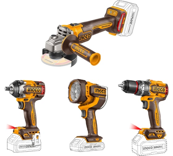 Изображение товара Набор аккумуляторного инструмента INDUSTRIAL 4 шт 20В INGCO COSLI241292