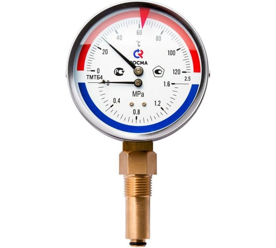 Изображение товара Термоманометр РОСМА ТМТБ-41Р.3 (0-150С) (0-2.5МПа) ДК100 L=100, G1/2, класс точности 2.5 D070-03319