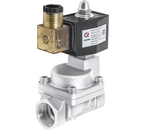 Изображение товара Клапан электромагнитный РОСМА СК-11-ВТ Ду32 Ру40 нержавеющая сталь, PTFE, НЗ, непрямого действия, 220В D130-03645