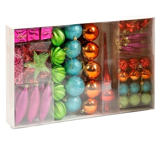 Изображение товара Набор ёлочных шаров Winter Glade с верхушкой, пластик, микс, 55 шт в упаковке 39055G136