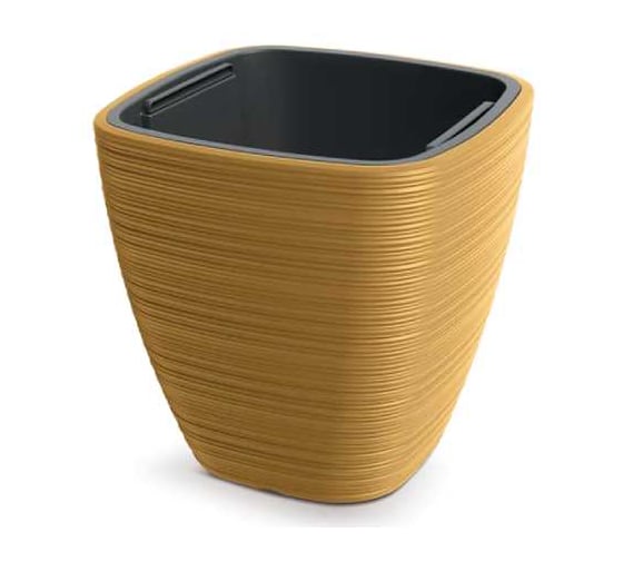 Изображение товара Кашпо Scheurich Vena Square пластик с вкладышем d39х39см h39см 20/36л горчица 073554