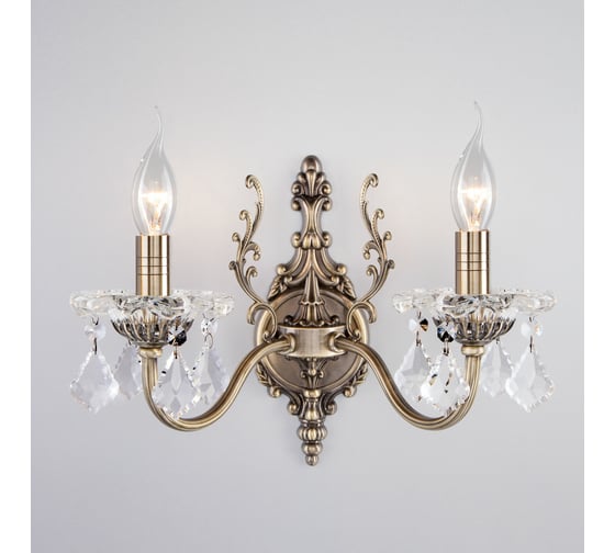 Изображение товара Настенный светильник Eurosvet 3281 2 античная бронза прозрачный хрусталь Strotskis 00000065239