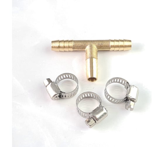 Изображение товара Наконечник латунный Т-образный 8 мм + 3 хомута Профитт 4823525