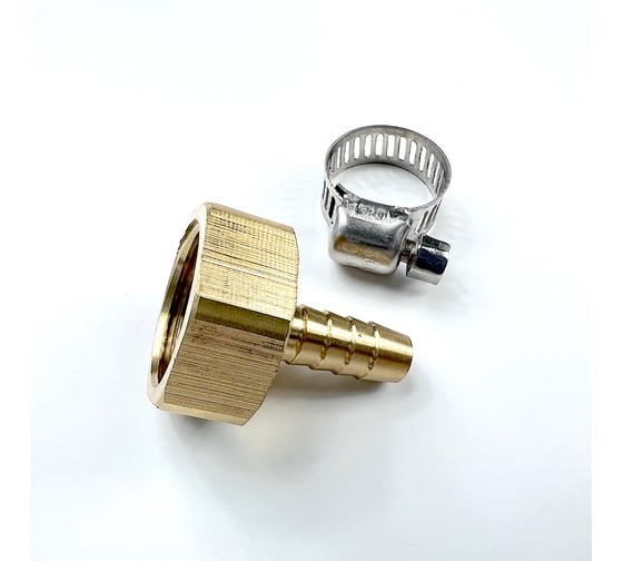 Изображение товара Наконечник латунный с подвижной гайкой внутренняя резьба 1/2 х елочка 8 мм + хомут Профитт 4823402