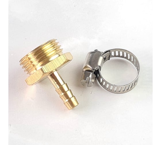 Изображение товара Наконечник латунный наружная резьба 1/2 х елочка 6 мм + хомут Профитт 4823433