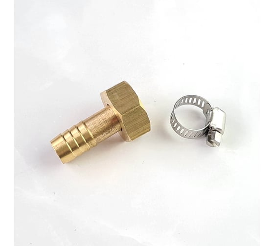 Изображение товара Наконечник латунный с подвижной гайкой внутренняя резьба 1/2 х елочка 12 мм + хомут Профитт 4823426