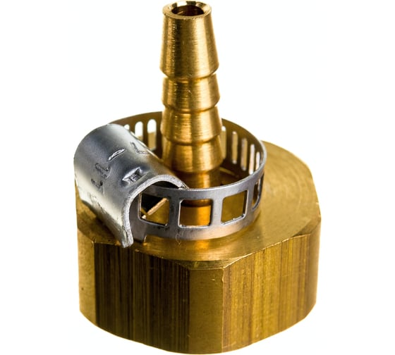 Изображение товара Наконечник латунный с подвижной гайкой внутренняя резьба 1/2 х елочка 6 мм + хомут Профитт 4823396