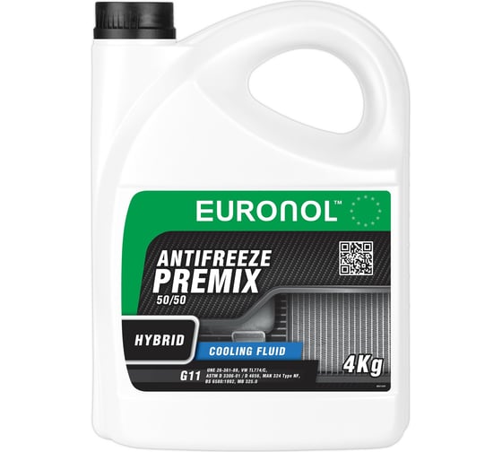 Изображение товара Охлаждающая жидкость EURONOL ANTIFREEZE HYBRID READY G11, зеленый, 4 кг 80213
