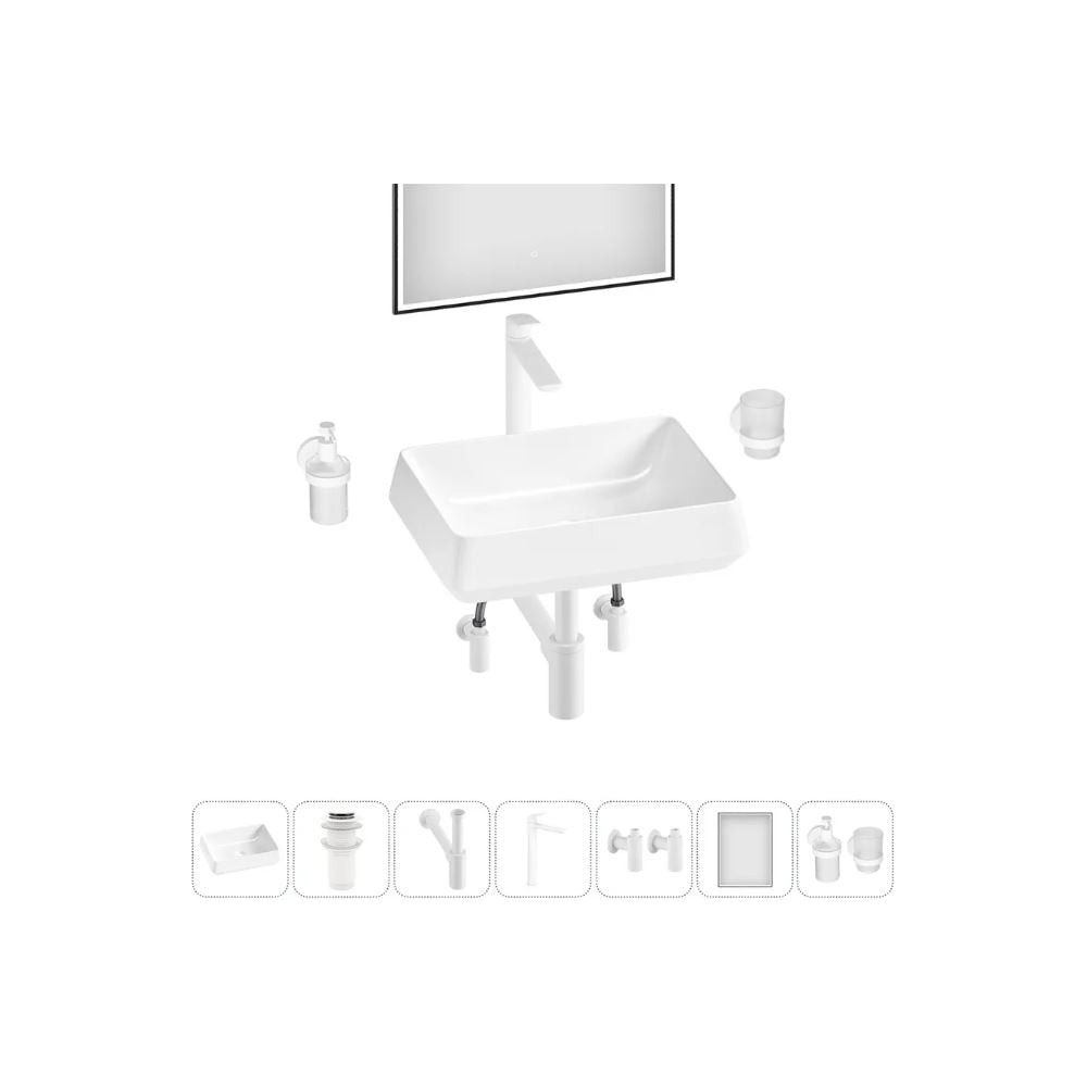 Изображение товара Комплект Wellsee 7 в 1 Lavinia Boho накладная раковина 50x38 см с зеркалом и смесителем