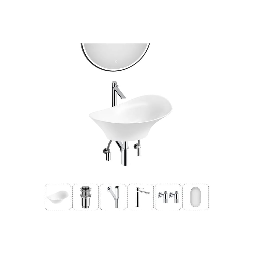 Изображение товара Комплект Wellsee 6 в 1 Lavinia Boho накладная раковина с зеркалом и смесителем