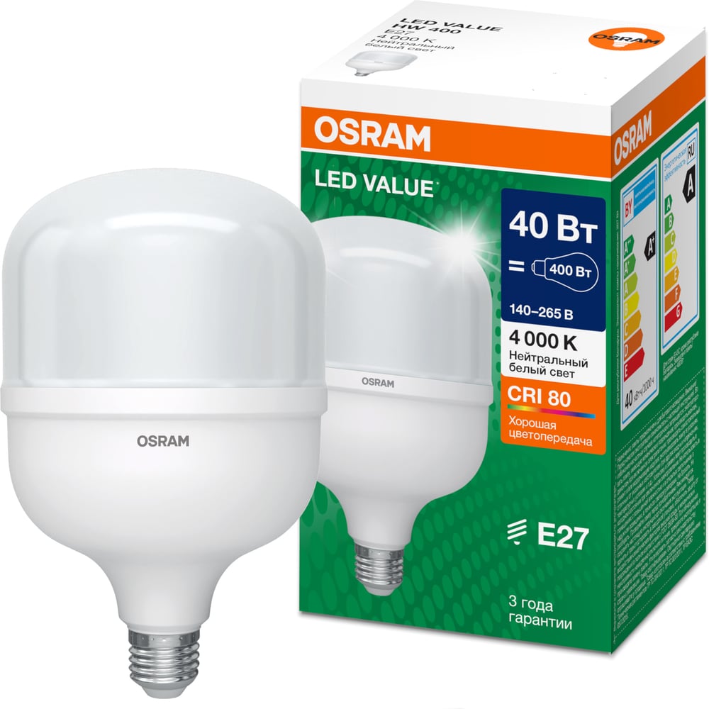 Изображение товара Лампа высокомощная светодиодная Osram LED HW T, 4600лм, 40Вт (замена 400Вт), 4000К, Е27 4099854121319