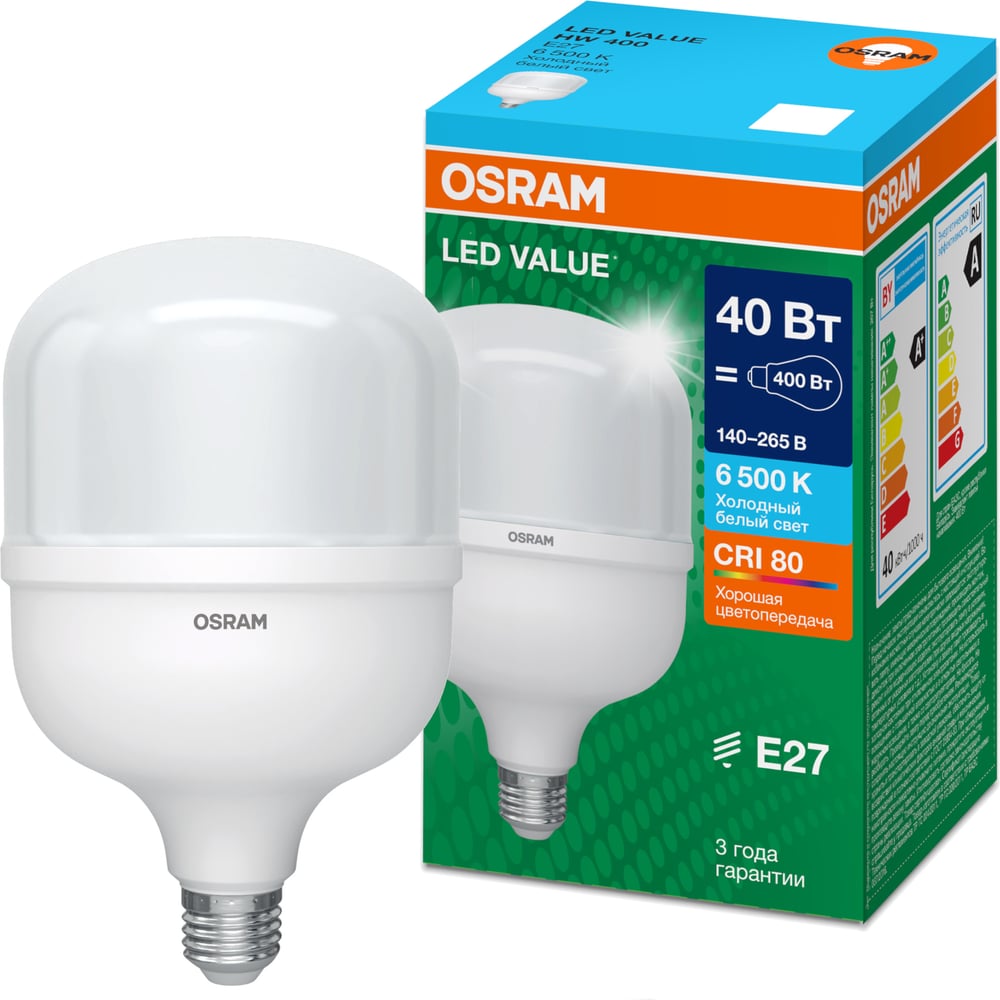 Изображение товара Лампа высокомощная светодиодная Osram LED HW T, 4600лм, 40Вт (замена 400Вт), 6500К, Е27 4099854121371