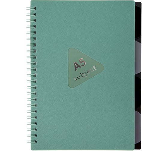 Изображение товара Тетрадь обложка пластик BRAUBERG, А5, 80 листов, гребень, 4 разделителя, клетка, зеленый, 405367