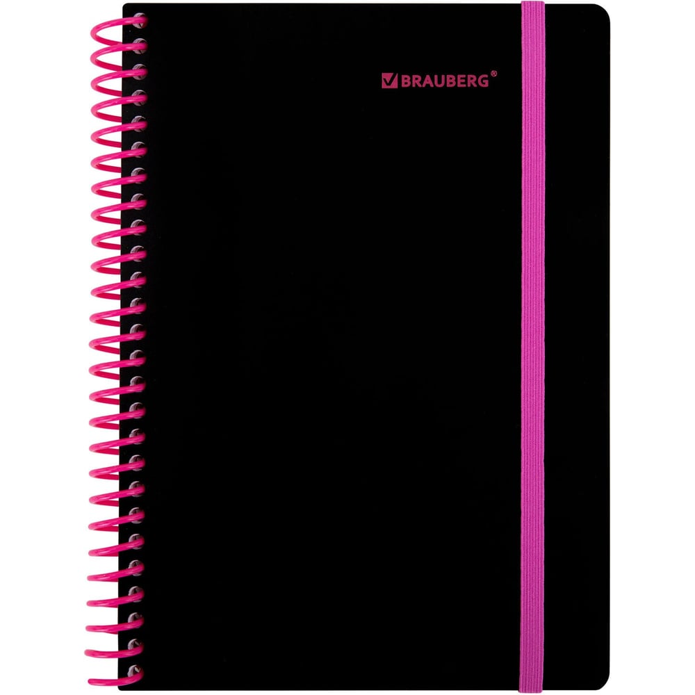 Изображение товара Тетрадь BRAUBERG А5 80 листов пластиковая спираль черный розовый