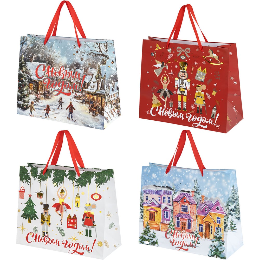 Изображение товара Подарочный пакет Золотая сказка 26х32х13см, 12 шт, фольга, ассорти