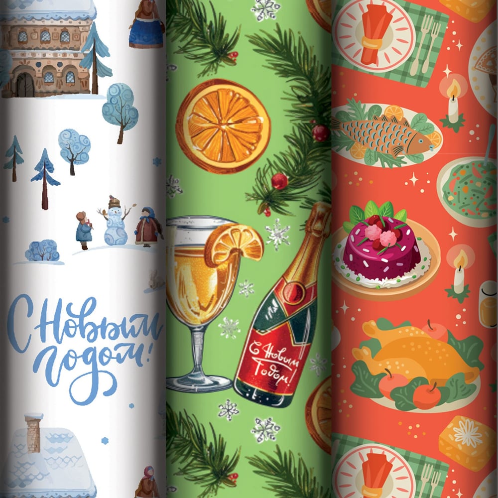 Изображение товара Бумага упаковочная Золотая сказка 3 штуки 70х100 см российская коллекция