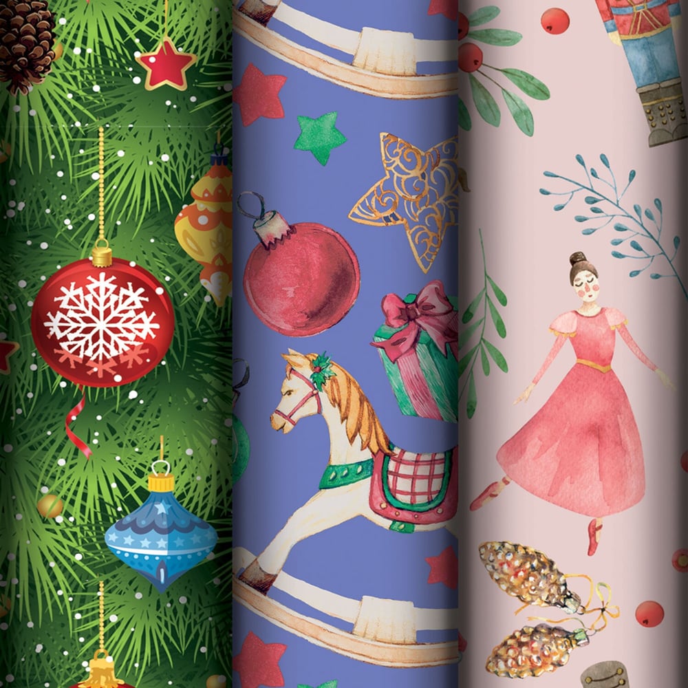 Изображение товара Новогодняя упаковочная бумага Золотая сказка 3шт 70х100см X-mas toys разноцветная