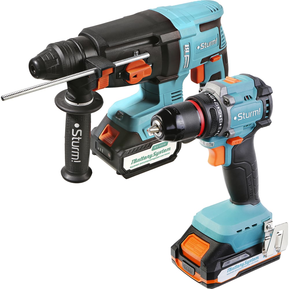Изображение товара Набор аккумуляторного инструмента Sturm CRH1832BLC+CD1860BL с 3 аккумуляторами и кейсом