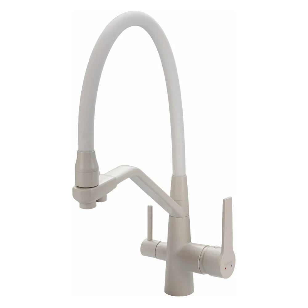 Изображение товара Смеситель для кухни Ekko с гибким изливом, высоким поворотным краном и подключением под фильтр для питьевой воды, латунь, белый матовый EM4460-8