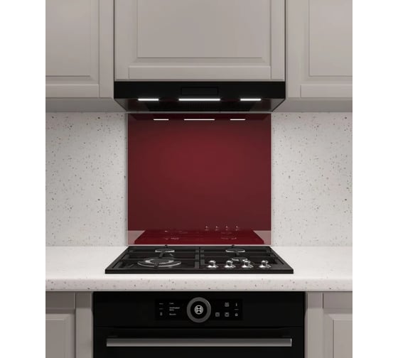 Изображение товара Защитный экран Normand 600х500х4 мм, RAL 3004, из закаленного стекла, на кухонный фартук, для плиты от брызг, 136-355