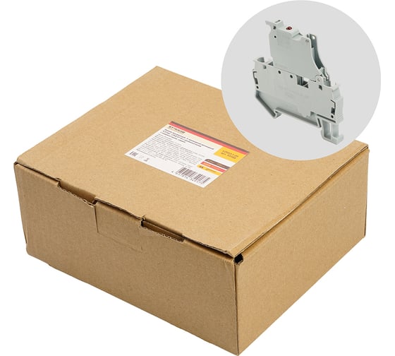 Изображение товара Зажим пружинный STEKKER 2-проводной проходной 4,0 мм² (JXB ST 4) с размыкателем и предохранителем с индикатором, LD552-1-01, серый, 50шт, 50189