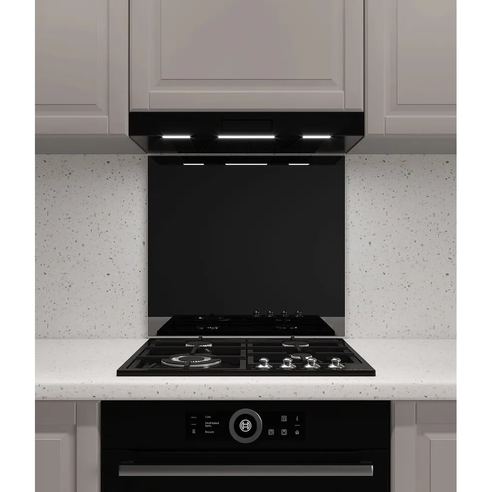 Изображение товара Защитный экран Normand 600х600х4 мм, RAL 9005, из закаленного стекла, на кухонный фартук, для плиты от брызг, 134-313