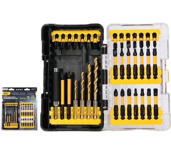 Изображение товара Набор ударных бит и сверел Deli 35 предметов в пластиковом кейсе DL251204 сталь S2 209066