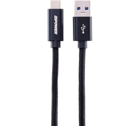 Изображение товара Кабель Zipower USB 3.1 Type-C, 3 A быстрая зарядка, 1 м, передача данных 10 Гб/сек, черный PM6674