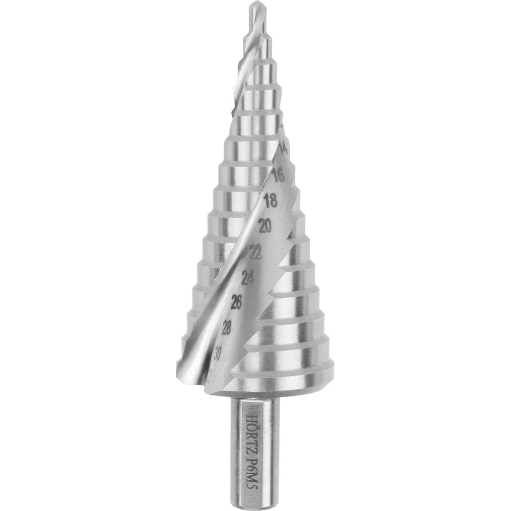 Изображение товара Сверло ступенчатое винтовое HORTZ 4-32 ст.15 (dхв=10 Р6М5) (4,6,8,10,12,14,16,18,20,22,24,26,28,30,32) 1159180