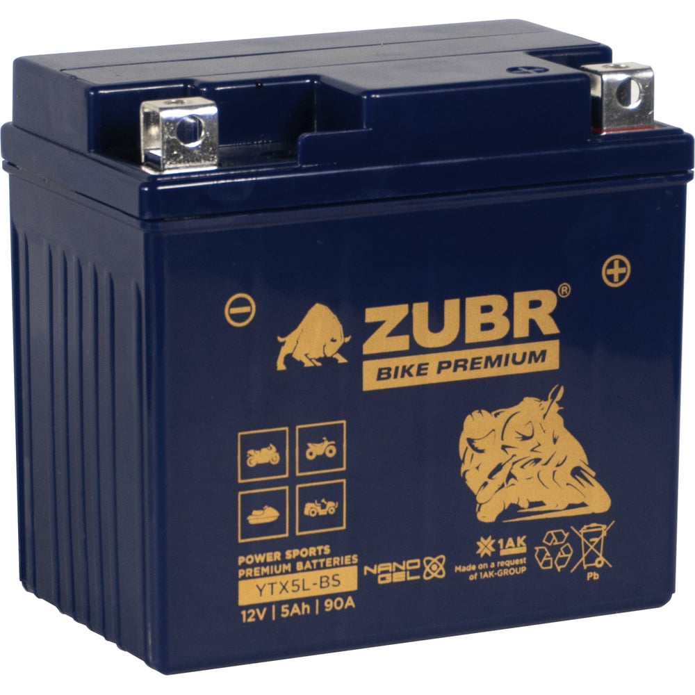 Изображение товара Аккумулятор ZUBR 12V 5Ah для мотоциклов и скутеров