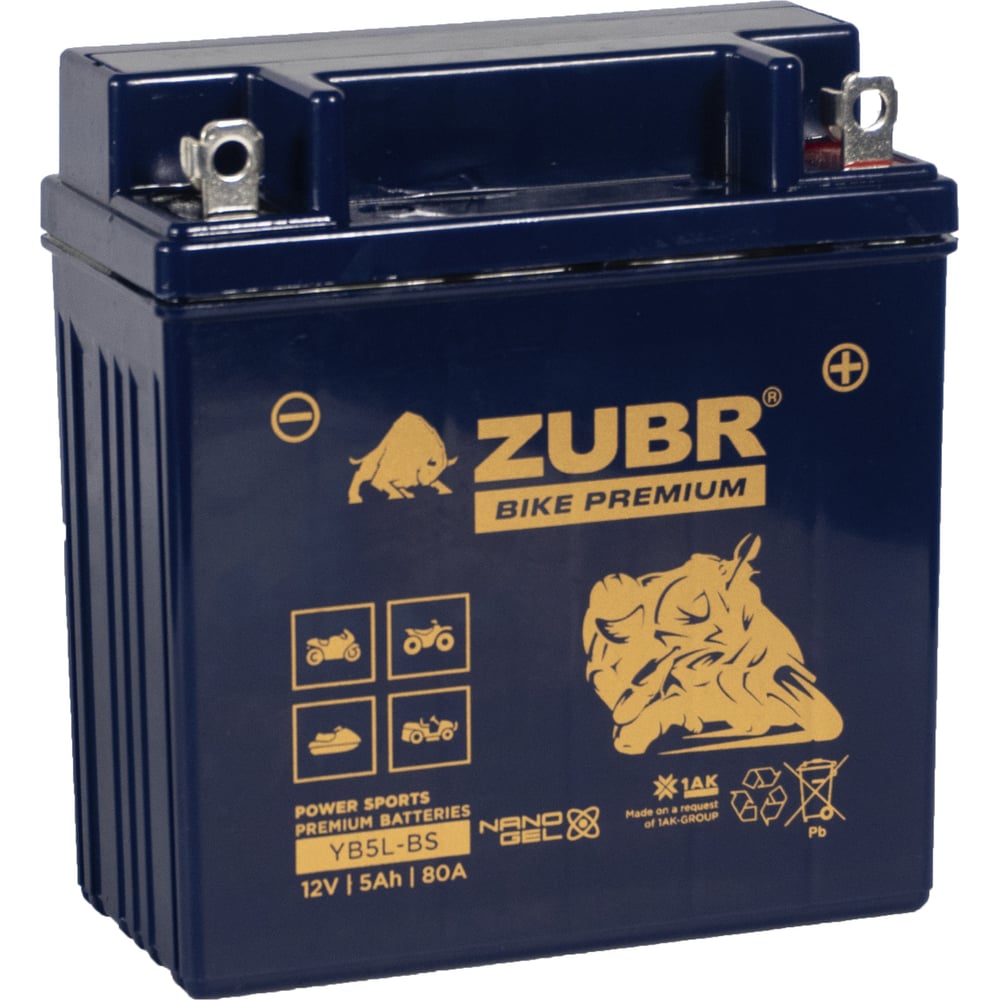 Изображение товара Аккумуляторная батарея ZUBR 12V 5Ah YB5L-BS R+ для мотоциклов и мопедов