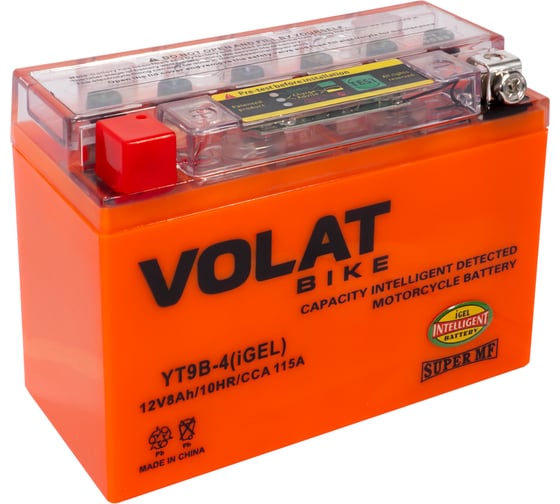 Изображение товара Мотоаккумулятор 12V 8Ah YT9B-4(iGEL) L+ для мотоцикла, мопеда и скутера, гидроцикла, квадроцикла, снегохода 150x70x105 Volat YT9B-4(iGEL)