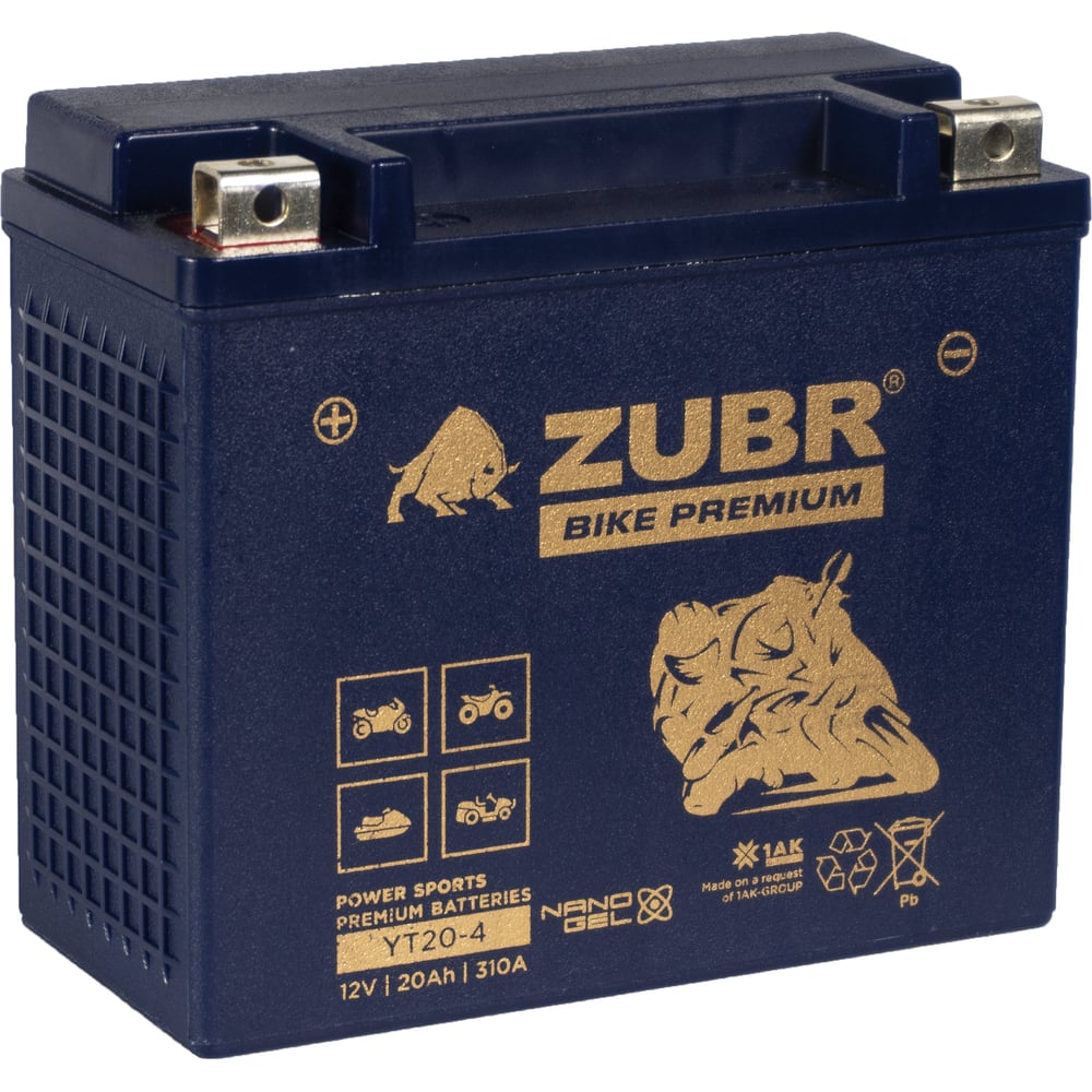 Изображение товара Аккумуляторная батарея ZUBR 12V 20 Ah BIKE PREMIUM YT20-4 L+ для мотоциклов