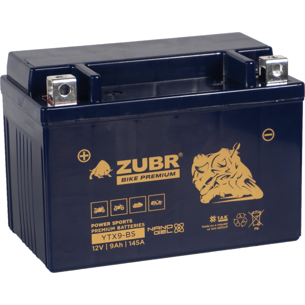 Изображение товара Аккумулятор ZUBR 12V 9Ач BIKE PREMIUM YTX9-BS L+ для мото и скутеров