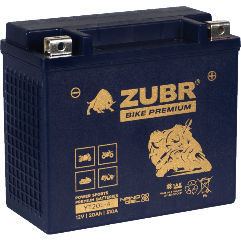 Изображение товара Аккумуляторная батарея ZUBR 12V 20 Ah BIKE PREMIUM YT20L-4 R+