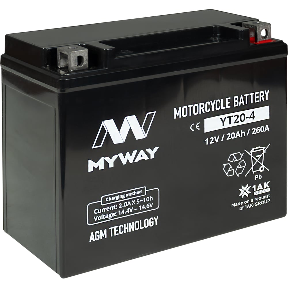 Изображение товара Аккумулятор MYWAY BIKE YT20-4 свинцово-кислотный AGM 20 А*ч 177x88x155 мм