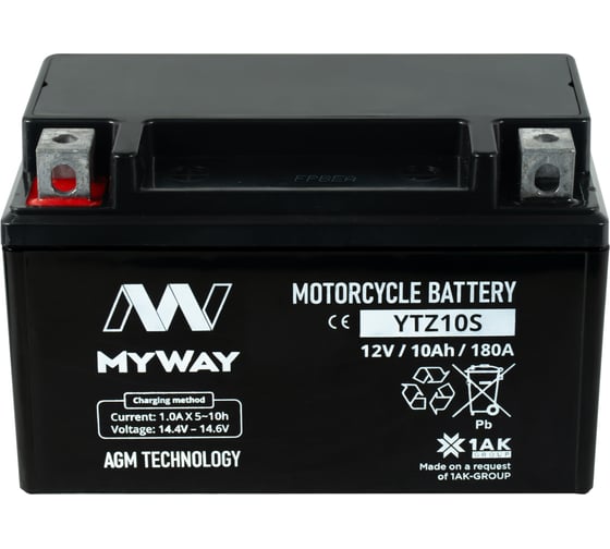 Изображение товара Мотоаккумулятор 12V 10Ah YTZ10S L+ для мотоцикла, скутера, гидроцикла, квадроцикла, снегохода и генератора 150x86x94 MYWAY BIKE YTZ10S