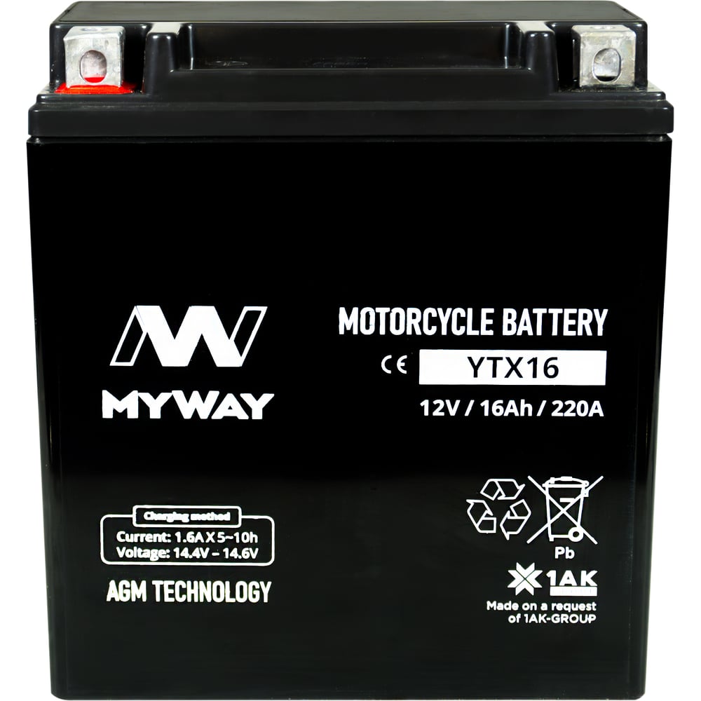 Изображение товара Аккумуляторная батарея MYWAY BIKE YTX16, YTX16 (MYWAY)