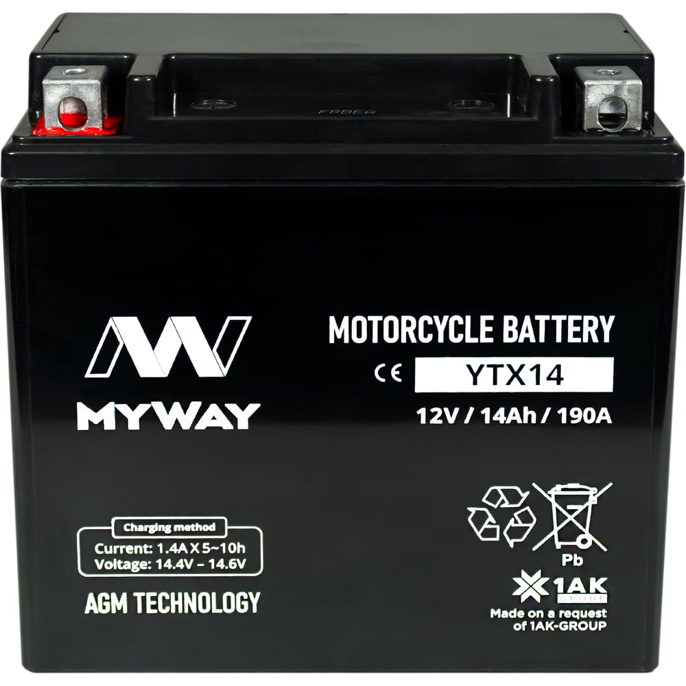 Изображение товара Аккумуляторная батарея MYWAY BIKE YTX14 для мотоцикла