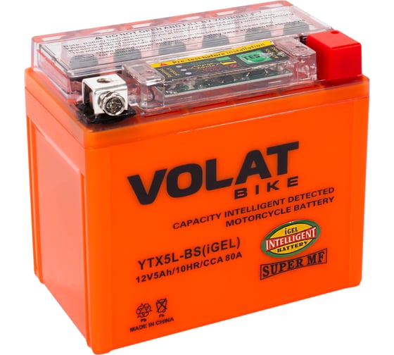 Изображение товара Мотоаккумулятор 12V 5Ah YTX5L-BS(iGEL) R+ для мотоцикла, мопеда и скутера, гидроцикла, квадроцикла, снегохода 113x70x106 Volat YTX5L-BS(iGEL)