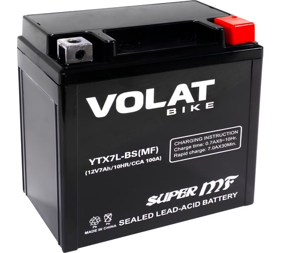 Изображение товара Мотоаккумулятор 12V 7Ah YTX7L-BS(MF) R+ для мотоцикла, мопеда и скутера, гидроцикла, квадроцикла, снегохода 113x70x131 Volat YTX7L-BS(MF)