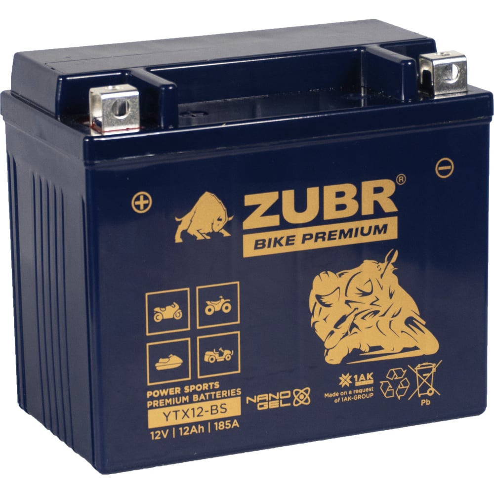 Изображение товара Аккумулятор ZUBR 12V 12Ah BIKE PREMIUM YTX12-BS для мотоциклов