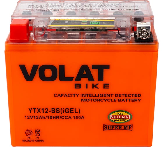 Изображение товара Мотоаккумулятор 12V 12Ah YTX12-BS(iGEL) L+ для мотоцикла, скутера, гидроцикла, квадроцикла, снегохода и генератора 150x87x130 VOLAT YTX12-BS(iGEL)