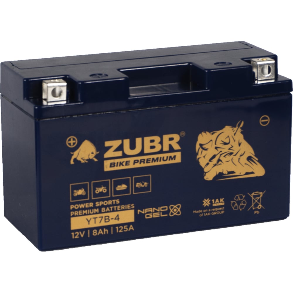 Изображение товара Аккумуляторная батарея ZUBR 12V 8 Ah YT7B-4 для мотоцикла и скутера